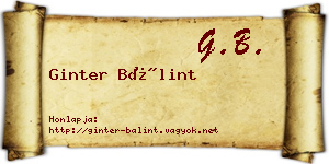 Ginter Bálint névjegykártya